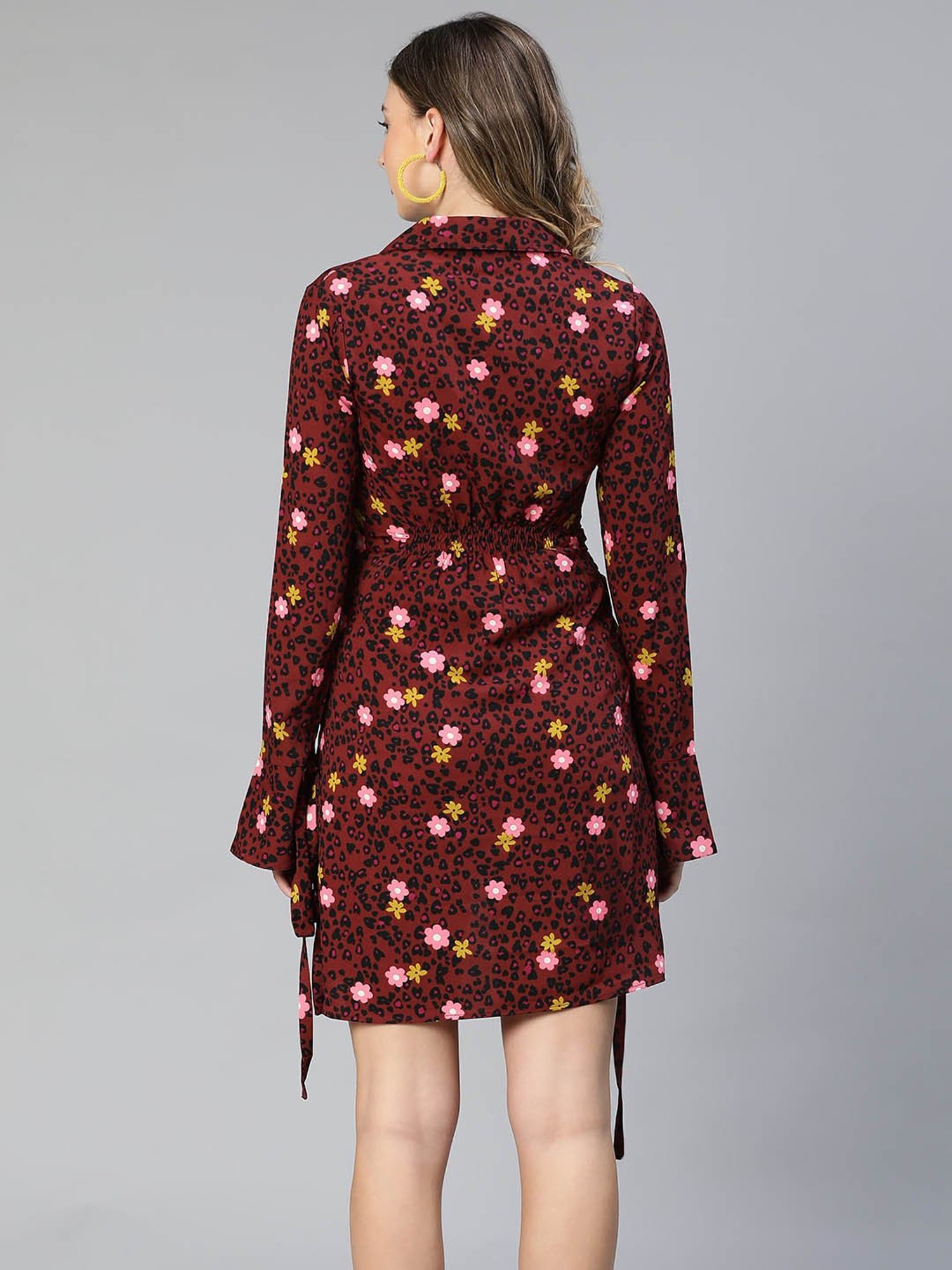 Oxolloxo Maroon & Black Floral Print Maternity Dress