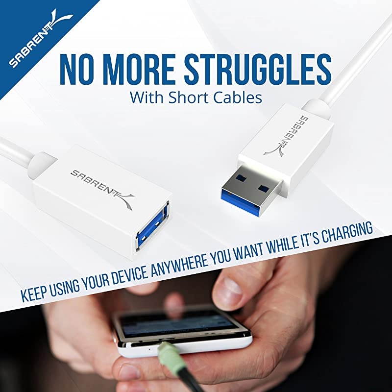 22AWG USB 3.0 Extension Cable - A-Male to A-Female [White] 3 Feet (CB-303W)