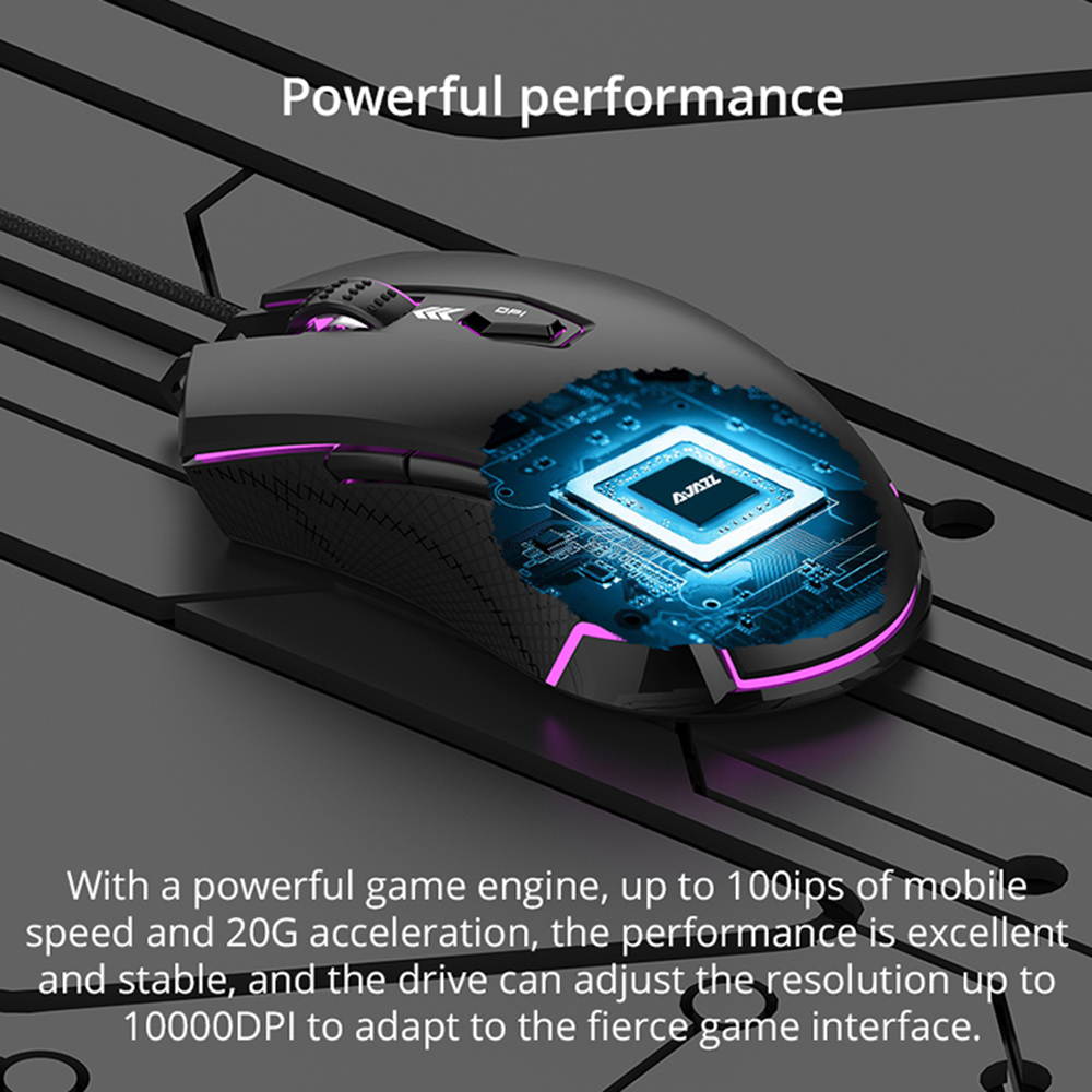 RGB Gaming Mouse, 3000 DPI 6 Programmable Buttons,  7 Keys Ergonomic RGB Backlight, Ergonomic Computer Mouse for Office Games and Daily Use, Black