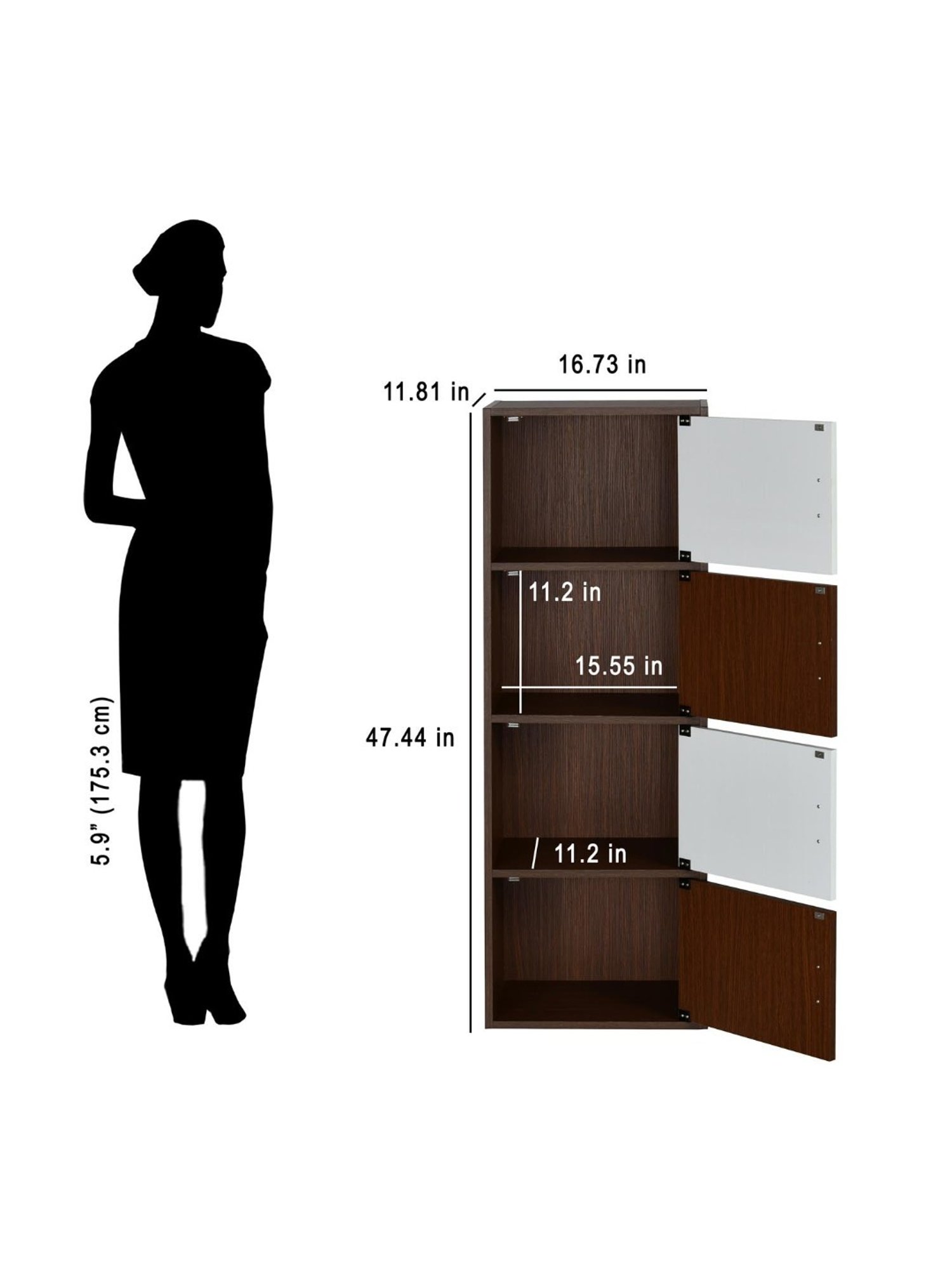 Nilkamal Sear Urban Walnut & Oak White Engineered Wood 4 Tier Storage Cabinet