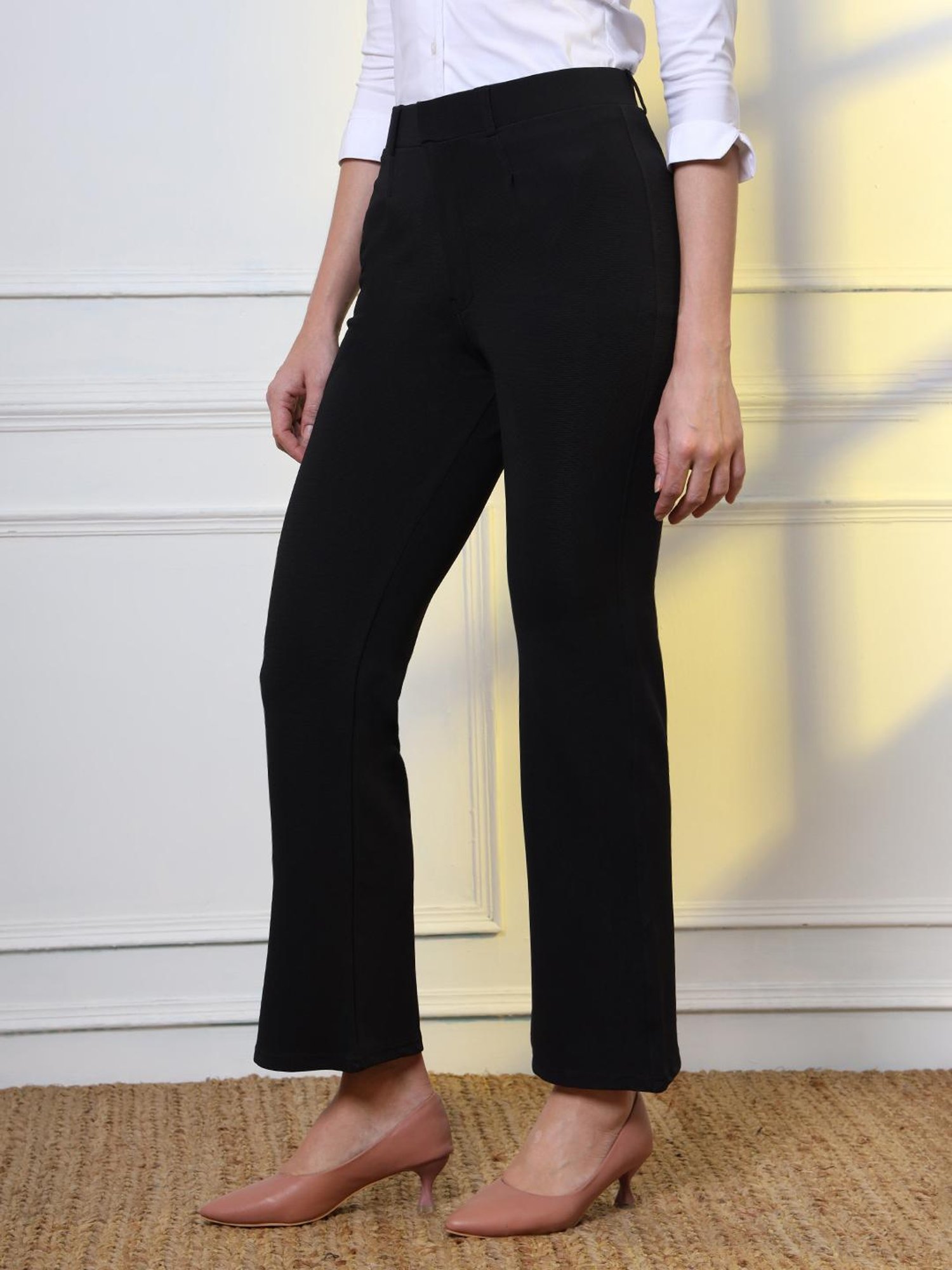 FITHUB Black Regular Fit High Rise Trousers