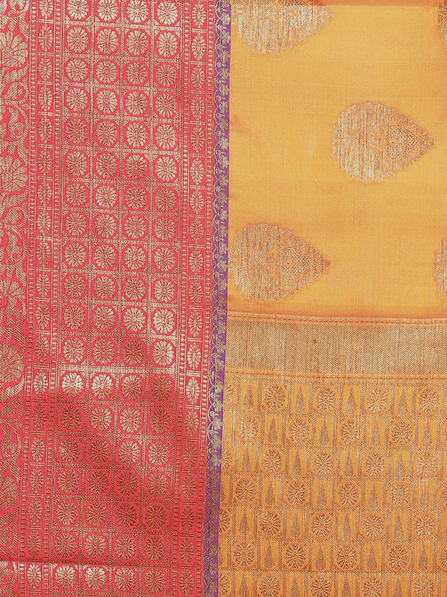 Banarasi Silk Works Orange Woven Saree With Unstitched Blouse