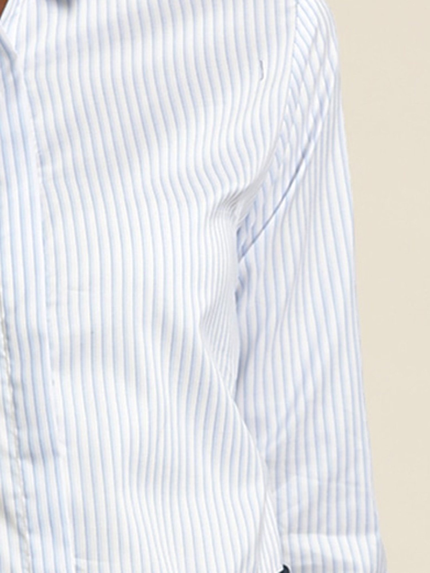 Hancock White & Blue Cotton Striped Shirt