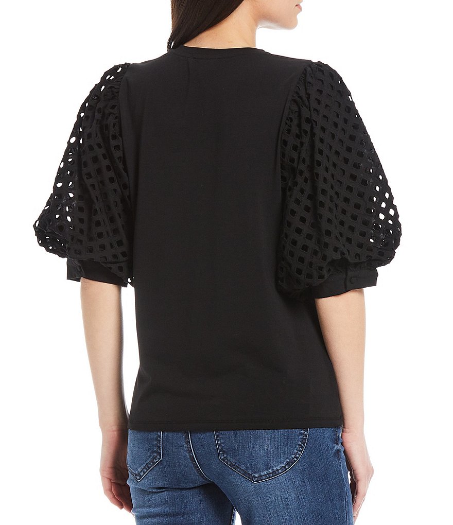 Gibson & Latimer Eyelet Contrast Volume Puff Sleeve Top