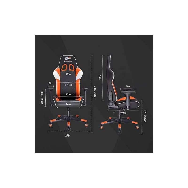 Gaming Chair GP Series- Professional & Textured- Gaming/Streaming - Long time Sitting- Inspired by Racing car- Ergonomic Design- Rocking Function (Orange)