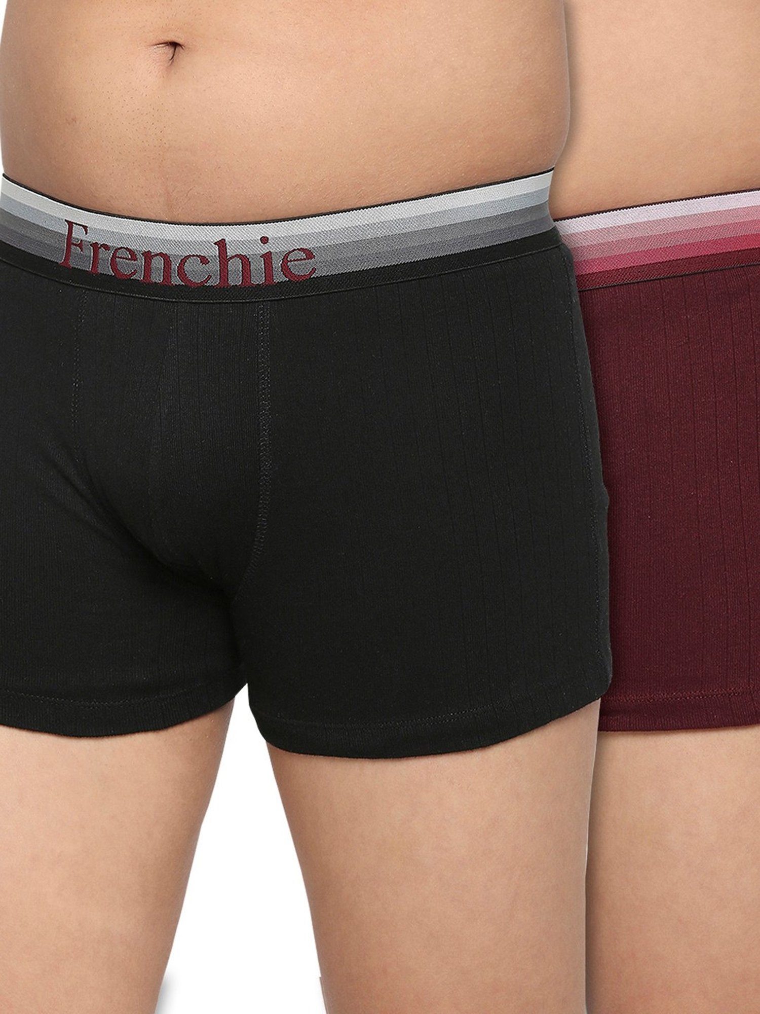 Frenchie Kids Black & Wine Solid Trunks (Pack Of 2)