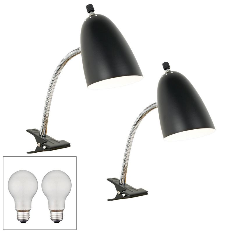 Pro Track Set of 2 Black Gooseneck Headboard Clip Lamps