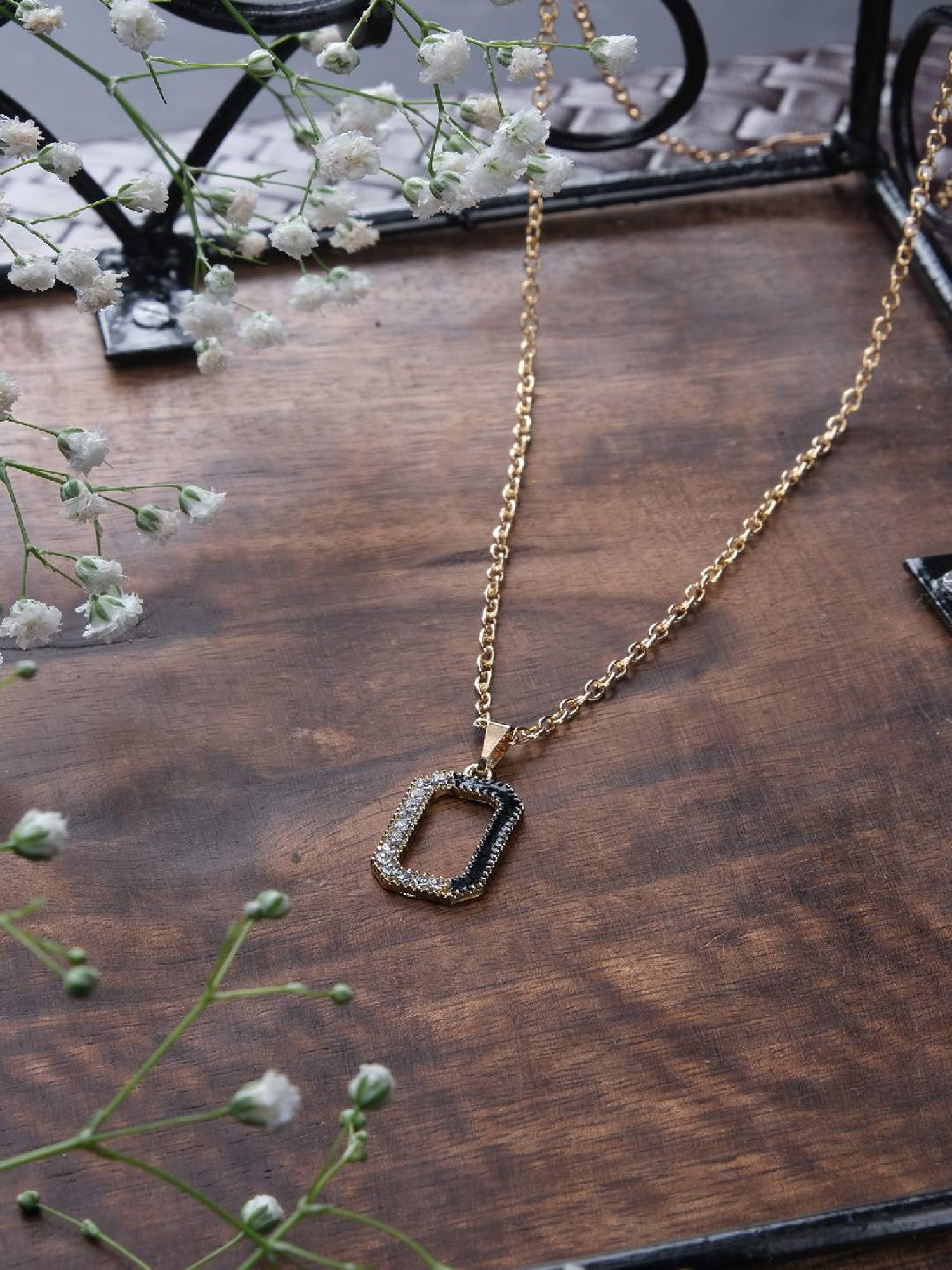 Jewelz Trendsetting Gold Western Necklace With Delicate black and gold Charm for Women