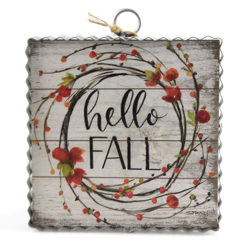 Fall 6.0" Mini "Hello Fall" Wreath Print Autumn Roxanne Spradlin  -  Wall Sign Panels