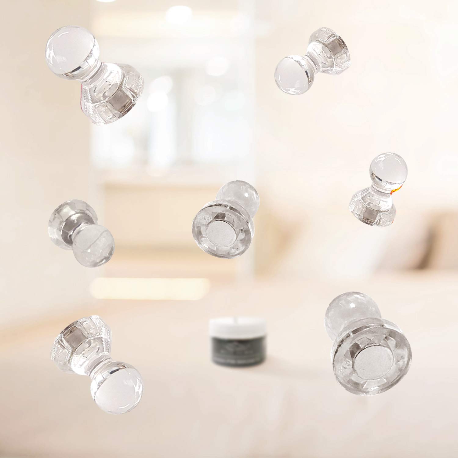 Magnetic Push Pins by White Kaiman 50 Pack Push Pin Magnets for Whiteboard, Refrigerator Magnets, Calendar Magnets, Locker, or Map Multi Use Thumbtacks Magnet Pins (Clear)