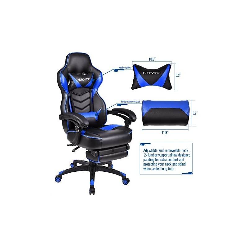 Chair Racing Style Reclining Adjustable Swivel Office Chair with Foot Rest, Lumbar Pillow, Headrest(Blue)