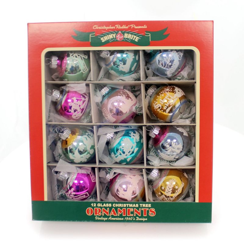 Shiny Brite 1.75" Vintage Celebration Flocked Ro# Shiny Brite  -  Tree Ornaments