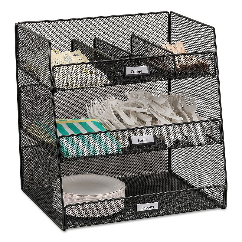 Safco Onyx Breakroom Organizers 3 Compartments 14.625x11.75x15 Steel Mesh Black 3293BL