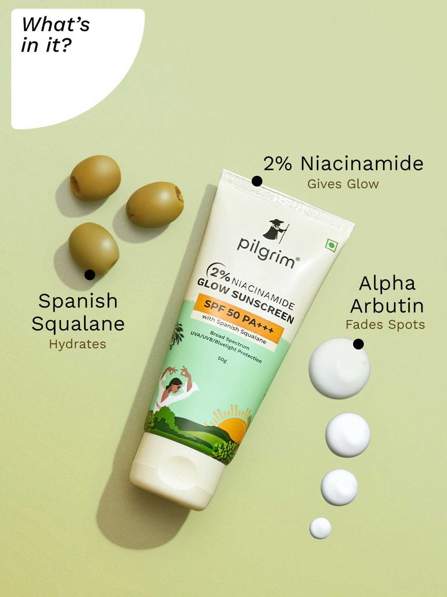 PILGRIM 2% Niacinamide Glow Sunscreen SPF 50 PA+++ - 50 gm