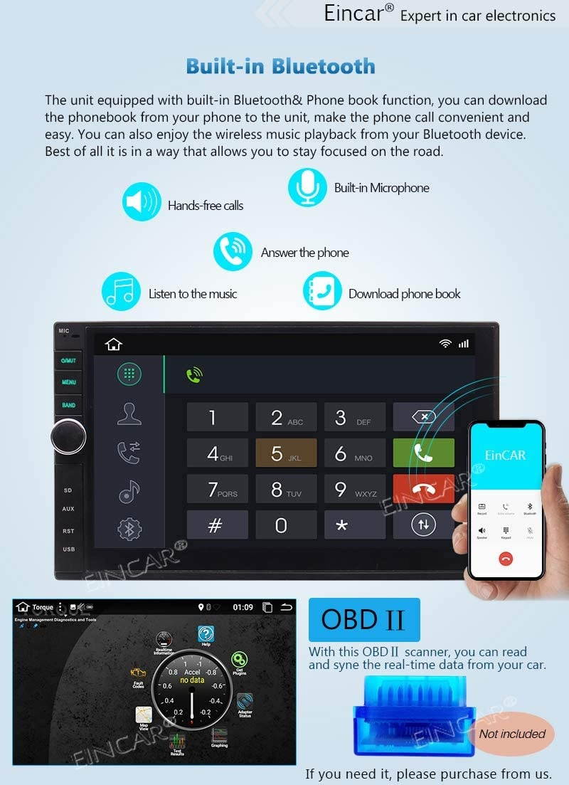 Android Car Stereo Double Din Bluetooth Car Radio with GPS Navigation Rearview Camera 7 Inch 1080P HD Touch Screen Video Player Support 2GB 32GB Handsfree Calling Mirror Link USB AM/WiFi/RDS/FM