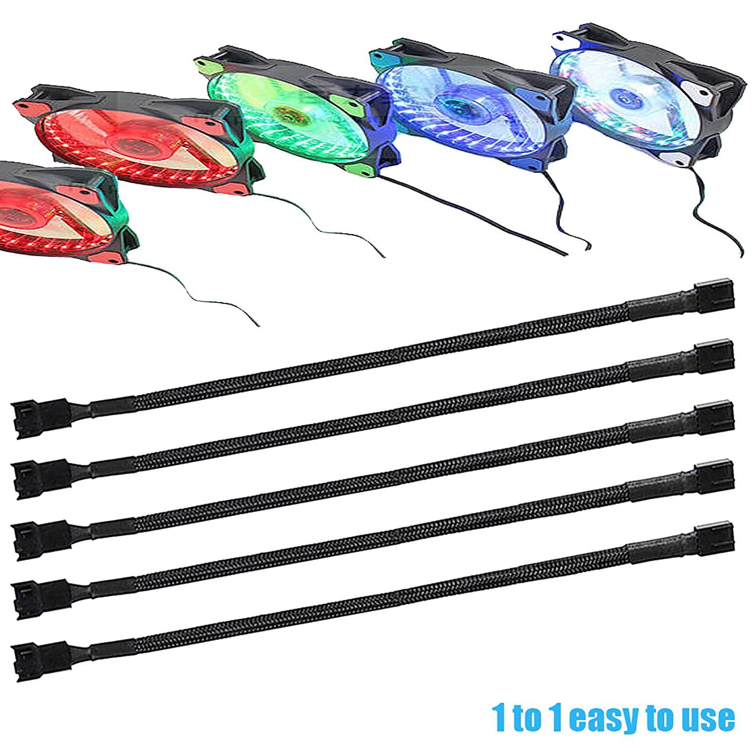 5 Pack 4-Pin PWM Fan Splitter Cable, Sleeved Braided Adapter Computer PC Fan Power Extension Cable Converter for Computer ATX Case 4-Pin/3-Pin Cooling Fan Cable (10.6")