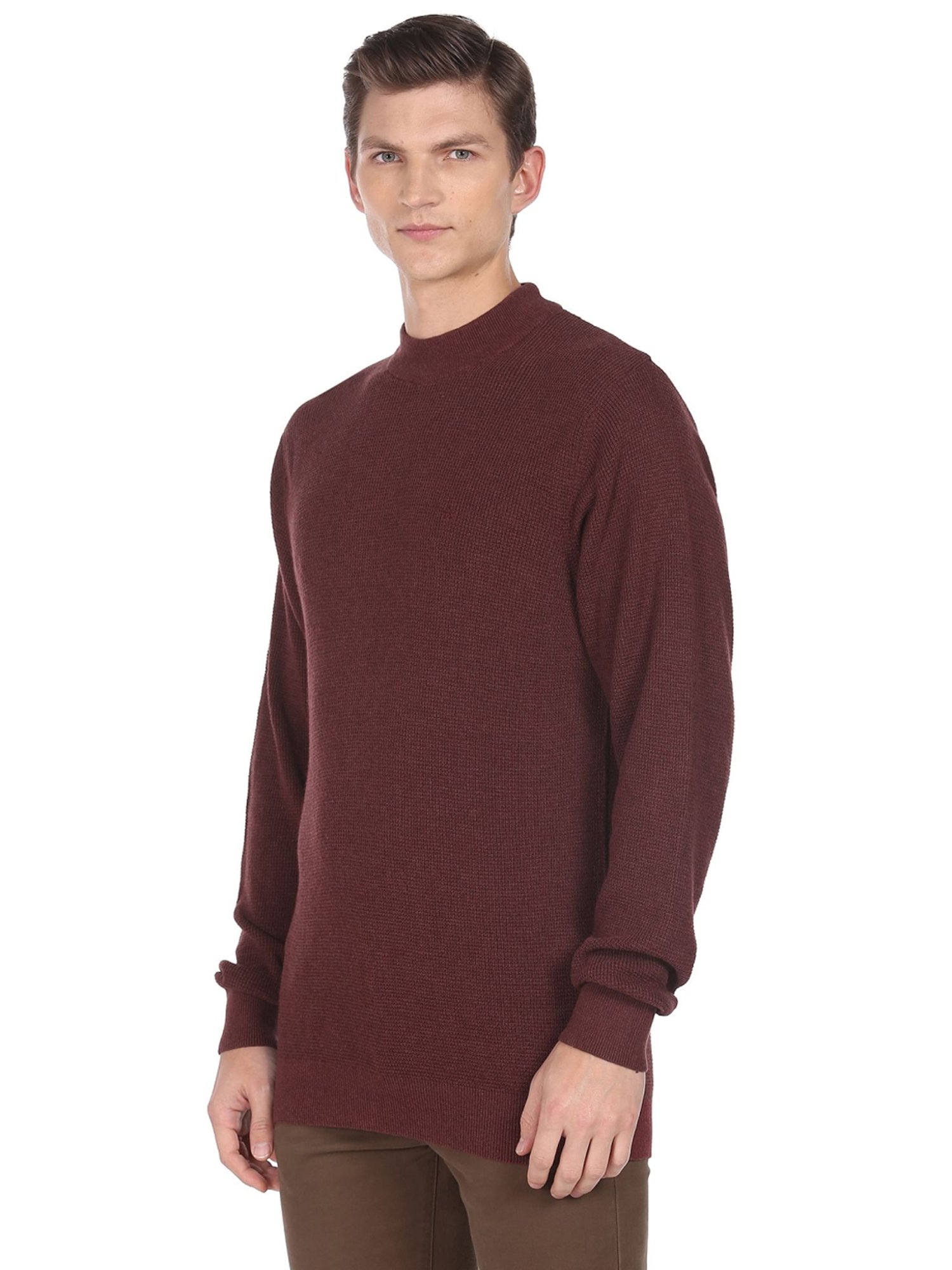 Arrow Brown Cotton Regular Fit Sweater