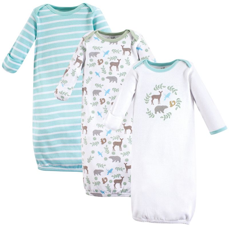 Touched by Nature Baby Organic Cotton Long-Sleeve Gowns 3pk, Forest, 0-6 Months