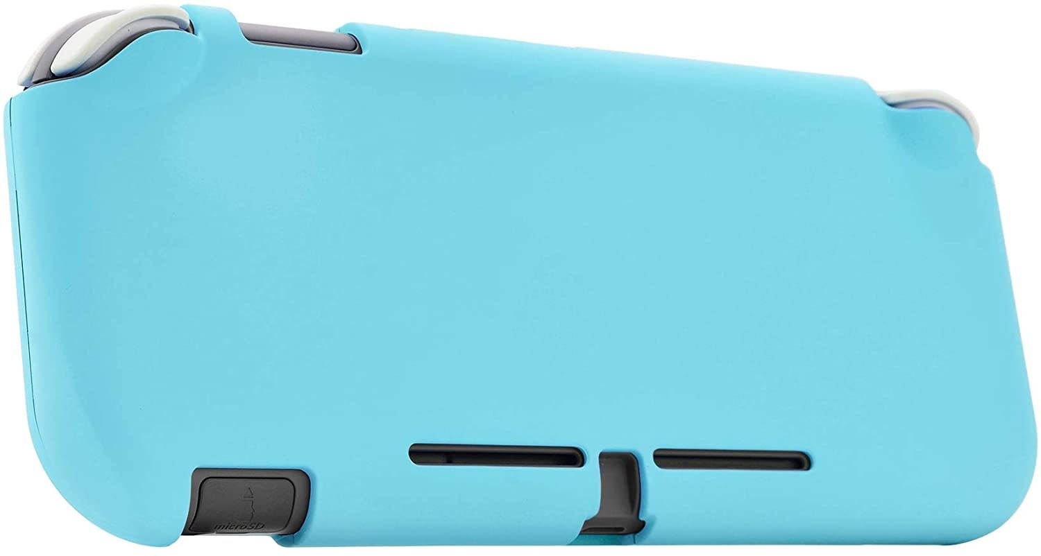 eXtremeRate PlayVital Customized Protective Grip Case for Nintendo Switch Lite, Heaven Blue Hard Cover Protector for Nintendo Switch Lite - 1 x White Border Tempered Glass Screen Protector Included