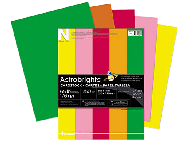 Wausau Paper 21003 Astrobrights Colored Card Stock, 65 lbs., 8-1/2 x 11, Assorted, 250 Sheets