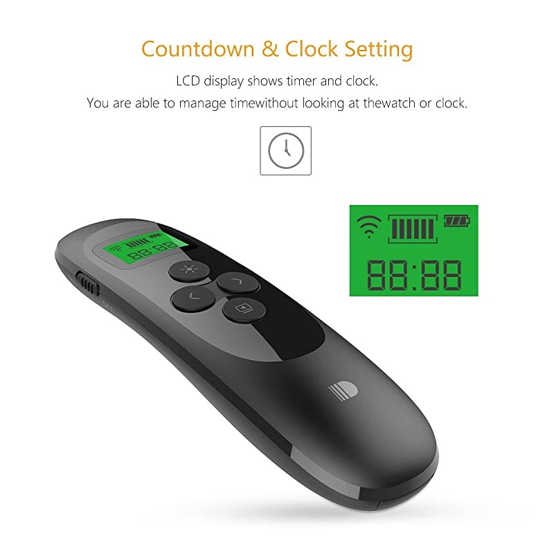 Presentation Remote  Rechargeable Wireless Presenter with LCD Display 24GHz Wireless USB Powerpoint PPT Clicker Remote Control Black