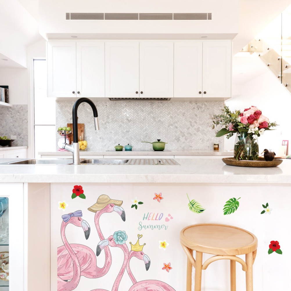 Fashion Hello Summer Pink Flamingos Wall Decals Wall Stickers Decorations for Home Office