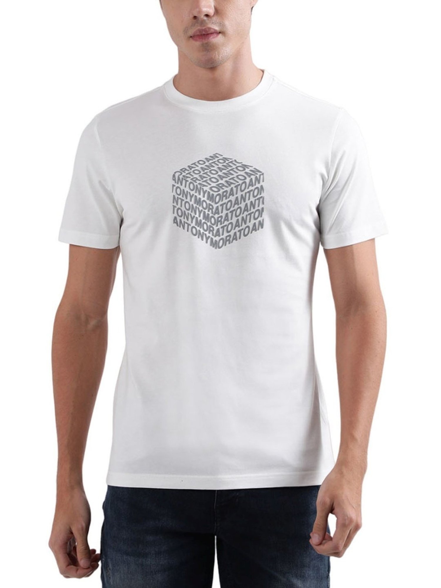 Antony Morato White Cotton Regular Fit Printed T-Shirt