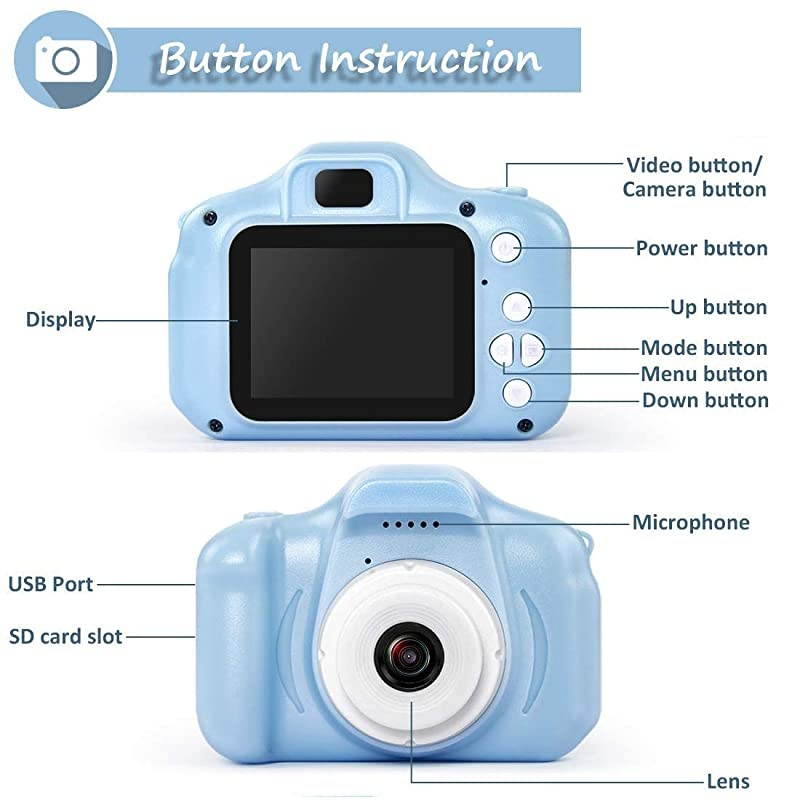 Digital Camera Mini Child Cartoon Shockproof Silicone Rechargeable Video Record Camcorder for Boys Birthday, New Year, Christmas Xmas, Anniversary Present, Light Blue (8GB TF Card Included)