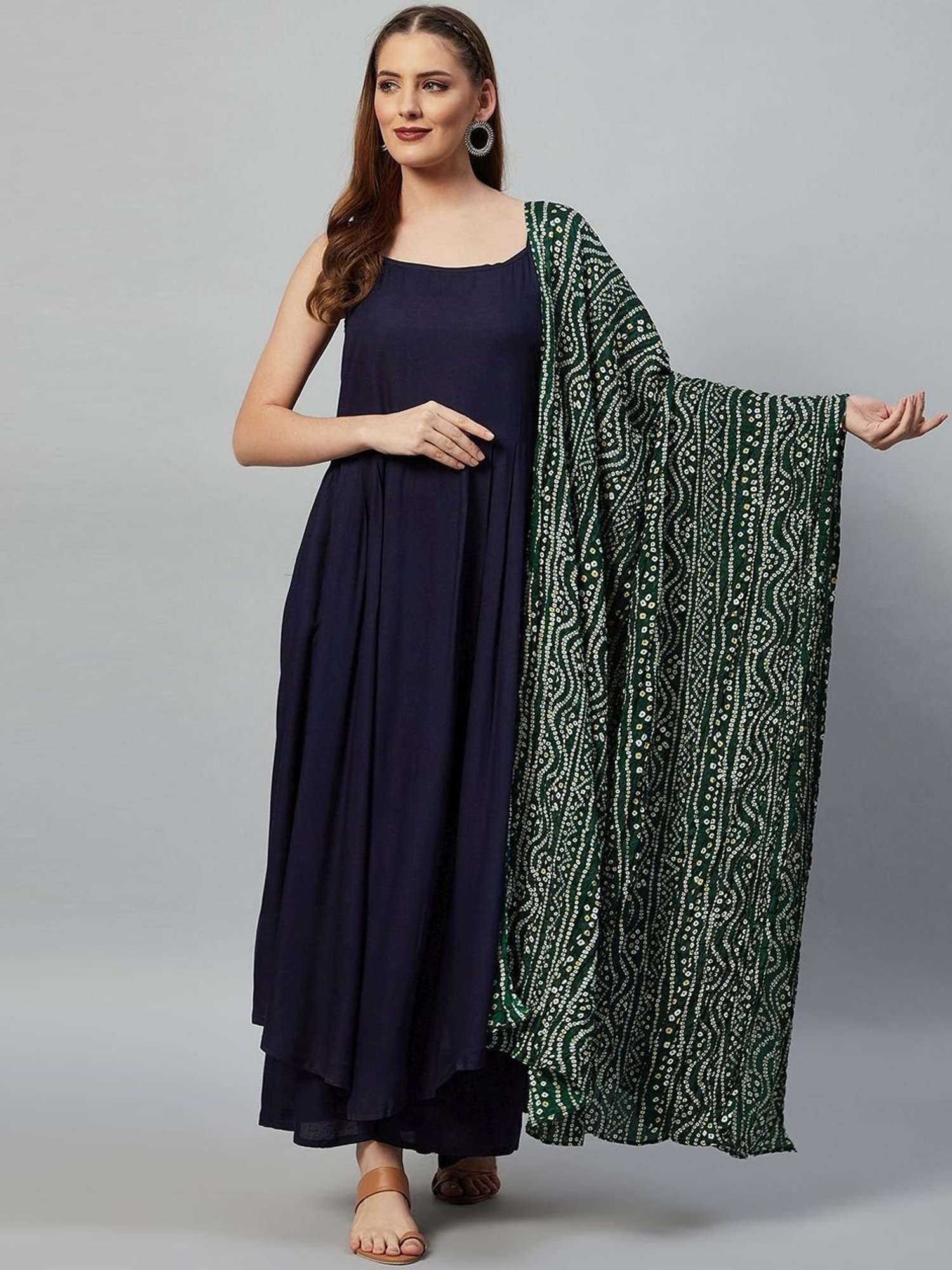 Inweave Green Bandhani Print Dupatta
