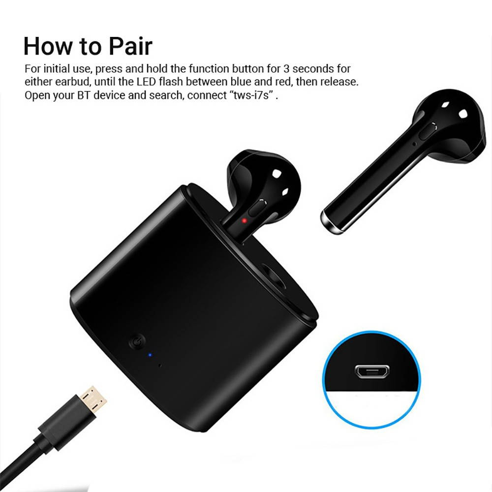 i7S TWS Earphone BT5.0 Wireless Sports Earbuds Cordless Handsfree In Ear Stereo Headset with Charging Box Noise Reduction Compatible with Android iOS