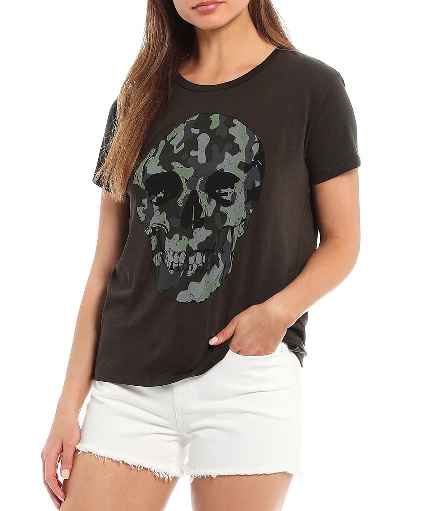 Chaser Camo Skull Jewel Neck Tee