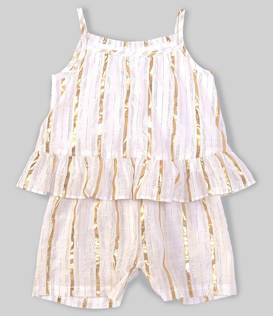 Bonnie Baby Baby Girls Newborn-24 Months Metallic-Stripe Popover Gauze Romper