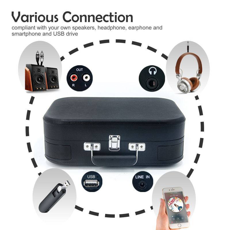 LP&No.1 Portable Bluetooth Turntable with USB Play and Recording,Suitcase 3 Speed Vinyl Record Player with Pitch Control,RCA Output and Aux Input, Blue