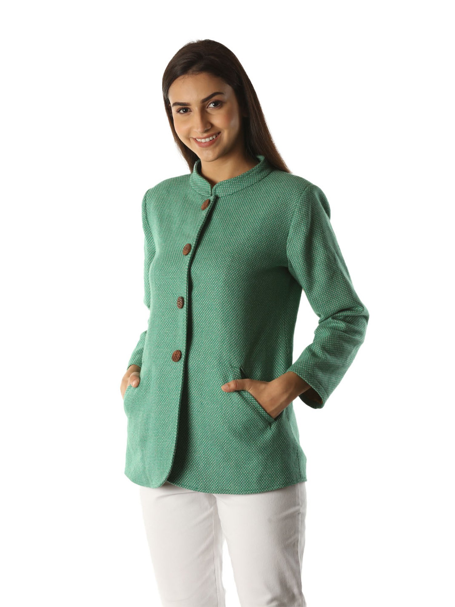 Mustard Green Self Design Jacket