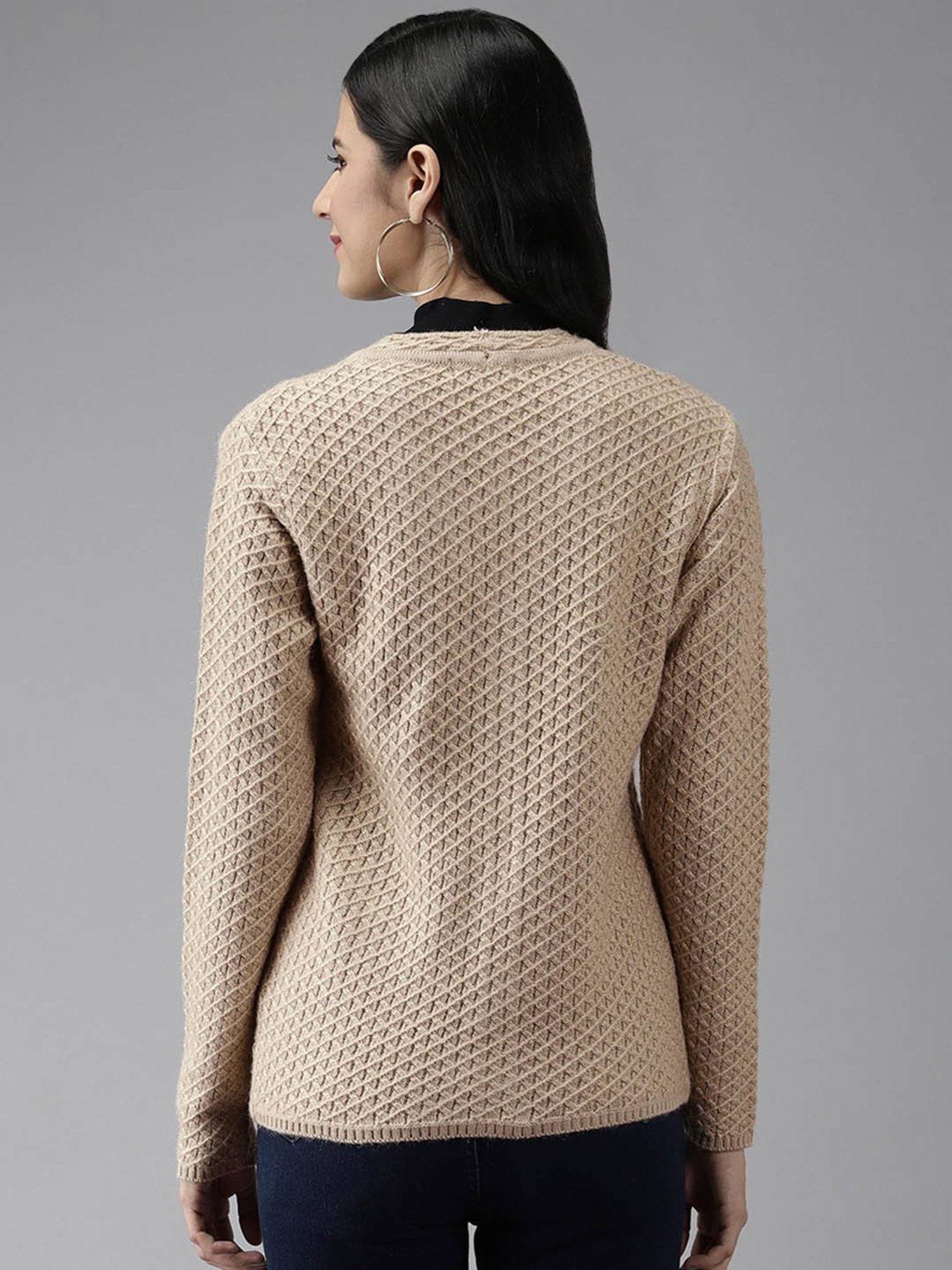 Cayman Beige Woolen Textured Cardigan