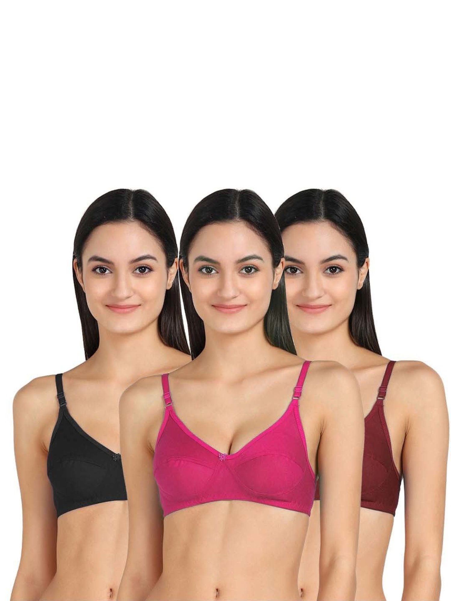 AROUSY Pink & Black Cotton Everyday Bras - Pack Of 3