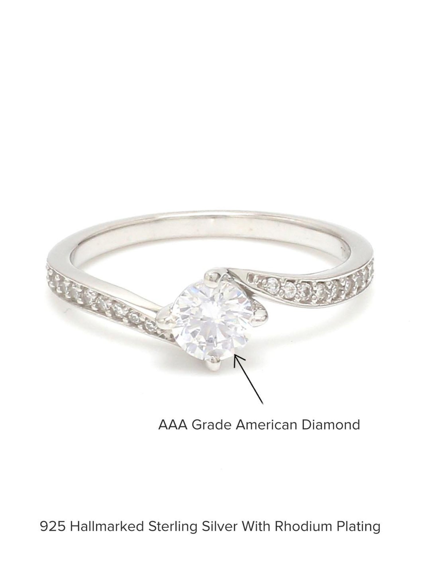 925 Silver 1 Carat AAA Grade American Diamond Solitaire Ring for Women & Girls
