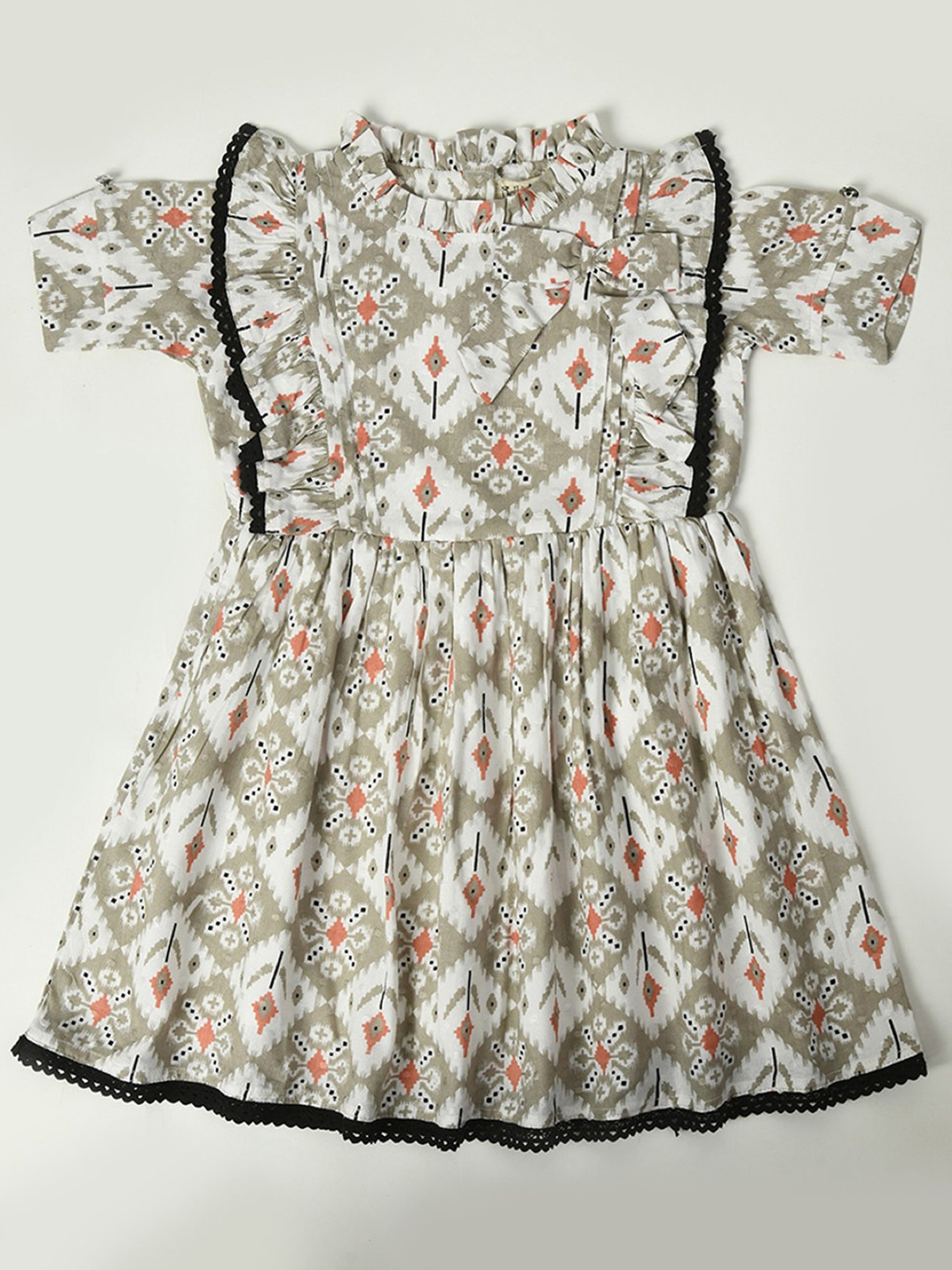 Bella Moda Kids Light Olive Printed Fit & Flare Dress with Bloomers