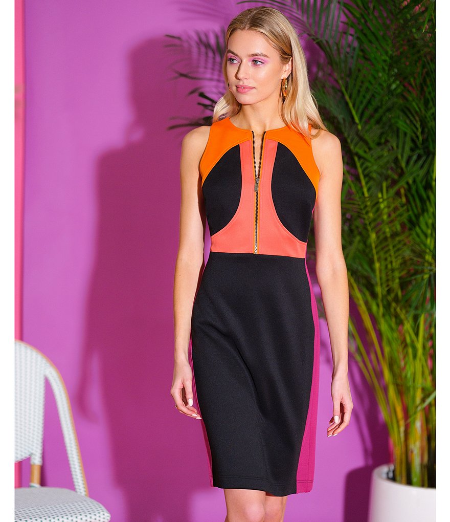 LDT Blaine Colorblock Jewel Neck Sleeveless Scuba Sheath Dress