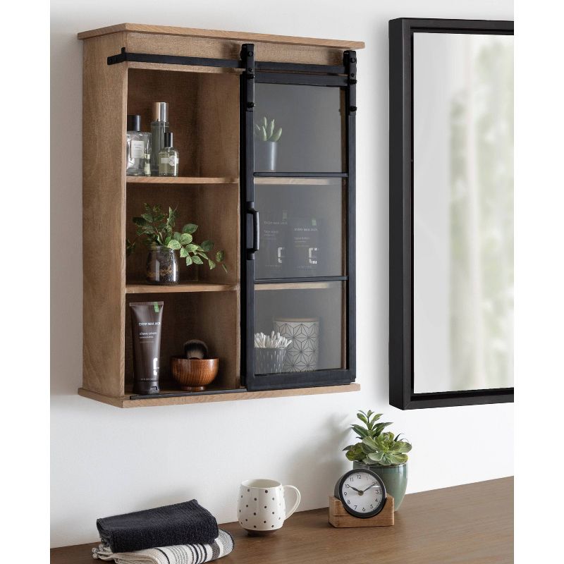 22" x 28" Barnhardt Decorative Wooden Wall Cabinet with Sliding Glass Door Rustic Brown - Kate & Laurel All Things Decor