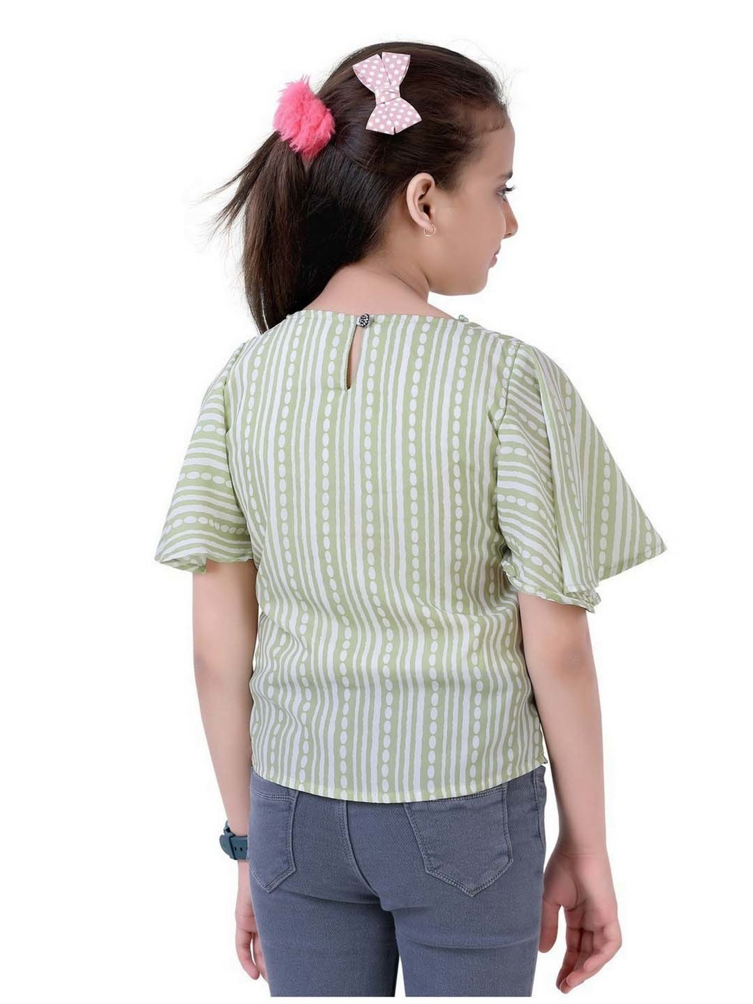 poplins Kids Green & Off-White Cotton Printed Top