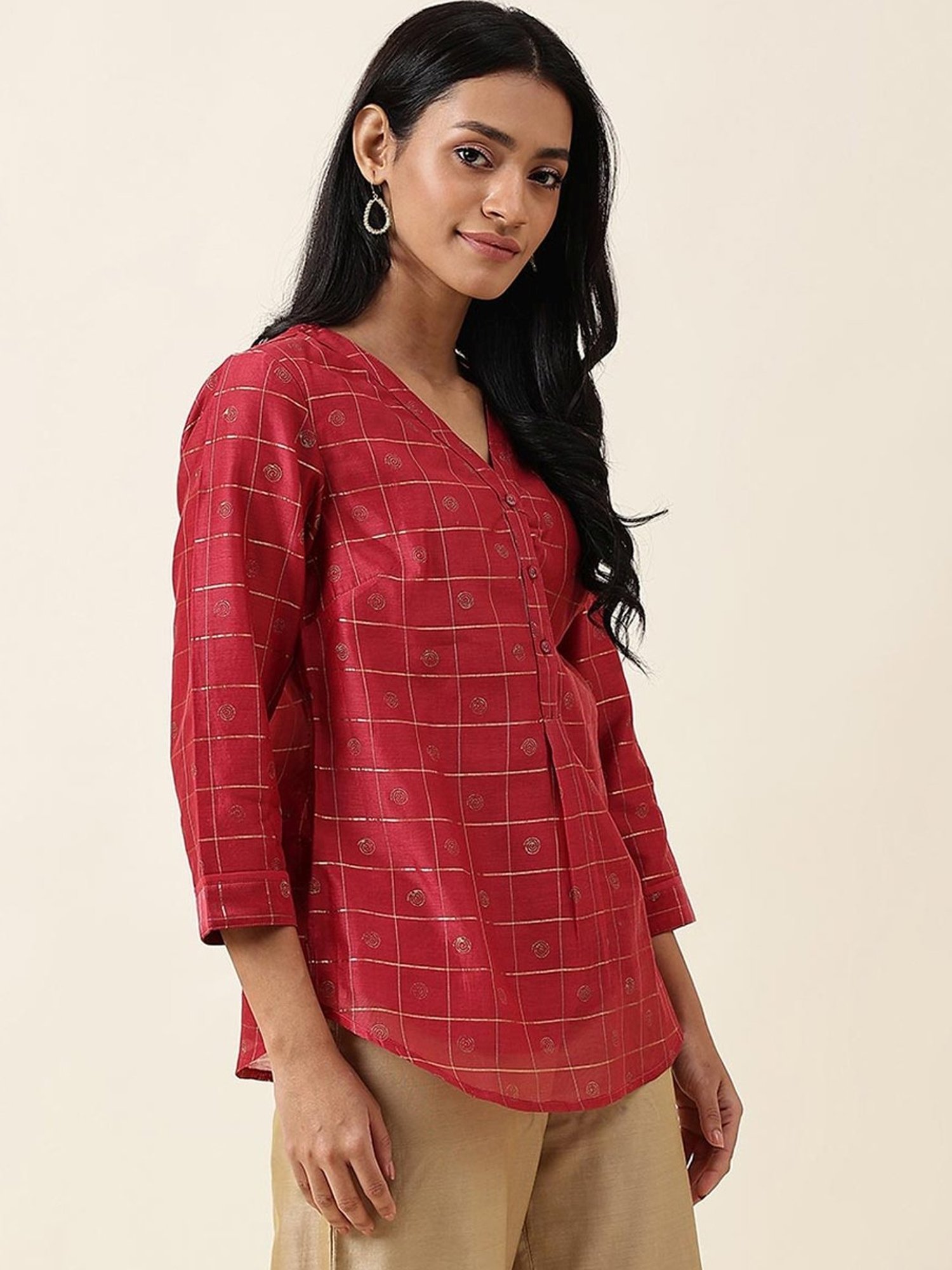 Fabindia Maroon Printed Top