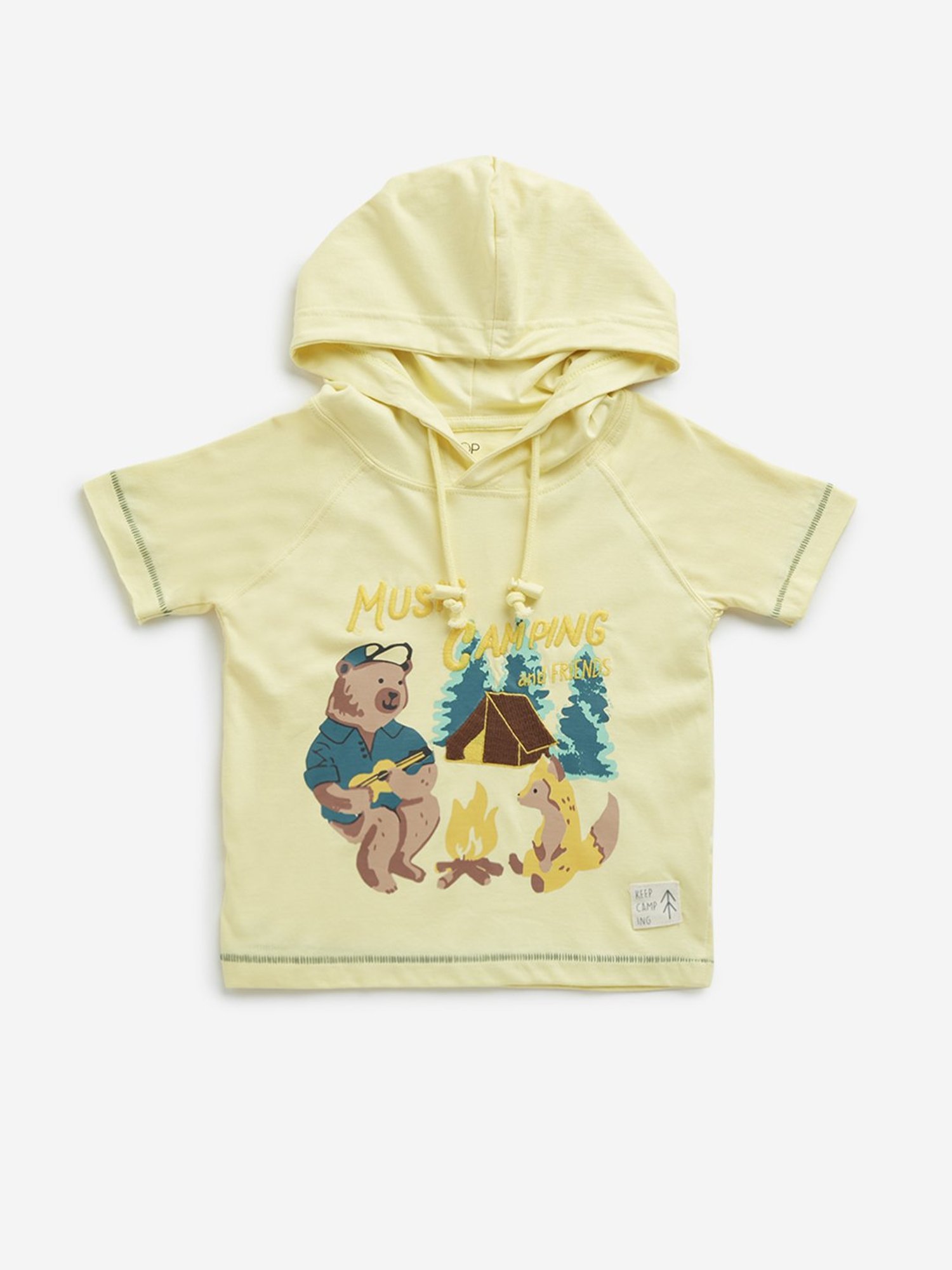 HOP Kids by Westside Yellow Animal Print Hooded Cotton T-Shirt