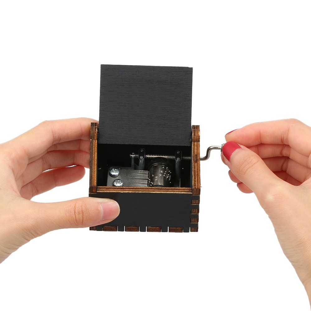 Vintage Wooden Theme Song Music Box Hand-operated Carved Engraving Music Case Creative Holiday Birthday Gifts for Kids Black