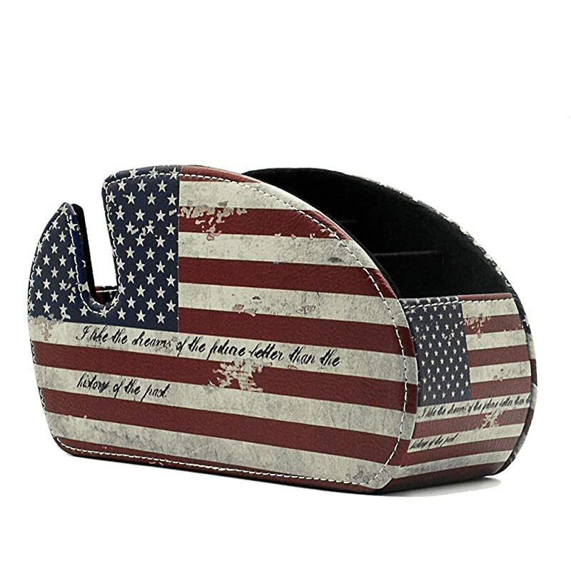 Remote Control Holder Organizer Phone Pad Table Desk Leather Control Storage TV Remote Control Organizer with 5 Spacious Compartments (American Flag)