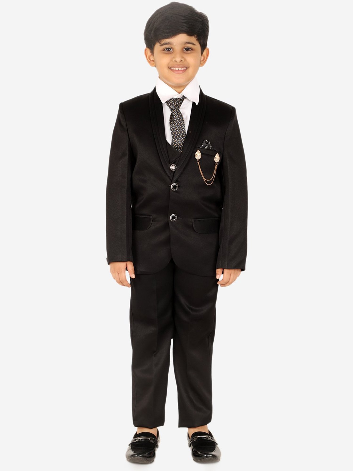 Pro-Ethic Style Developer Kids Black & White Solid Full Sleeves Shirt, Waistcoat, Pants with Tie