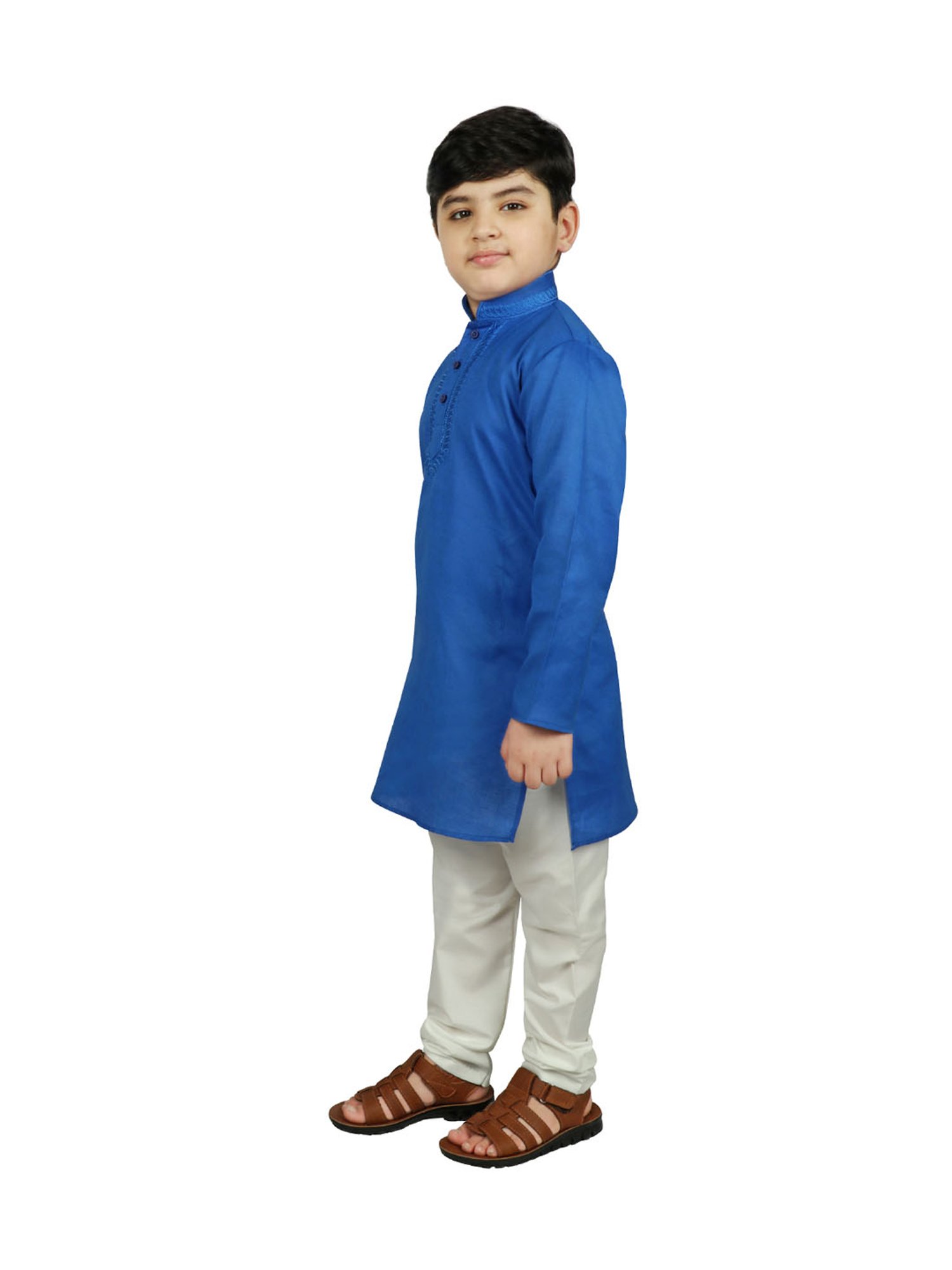 SG Yuvraj Kids Blue & White Solid Kurta with Churidars