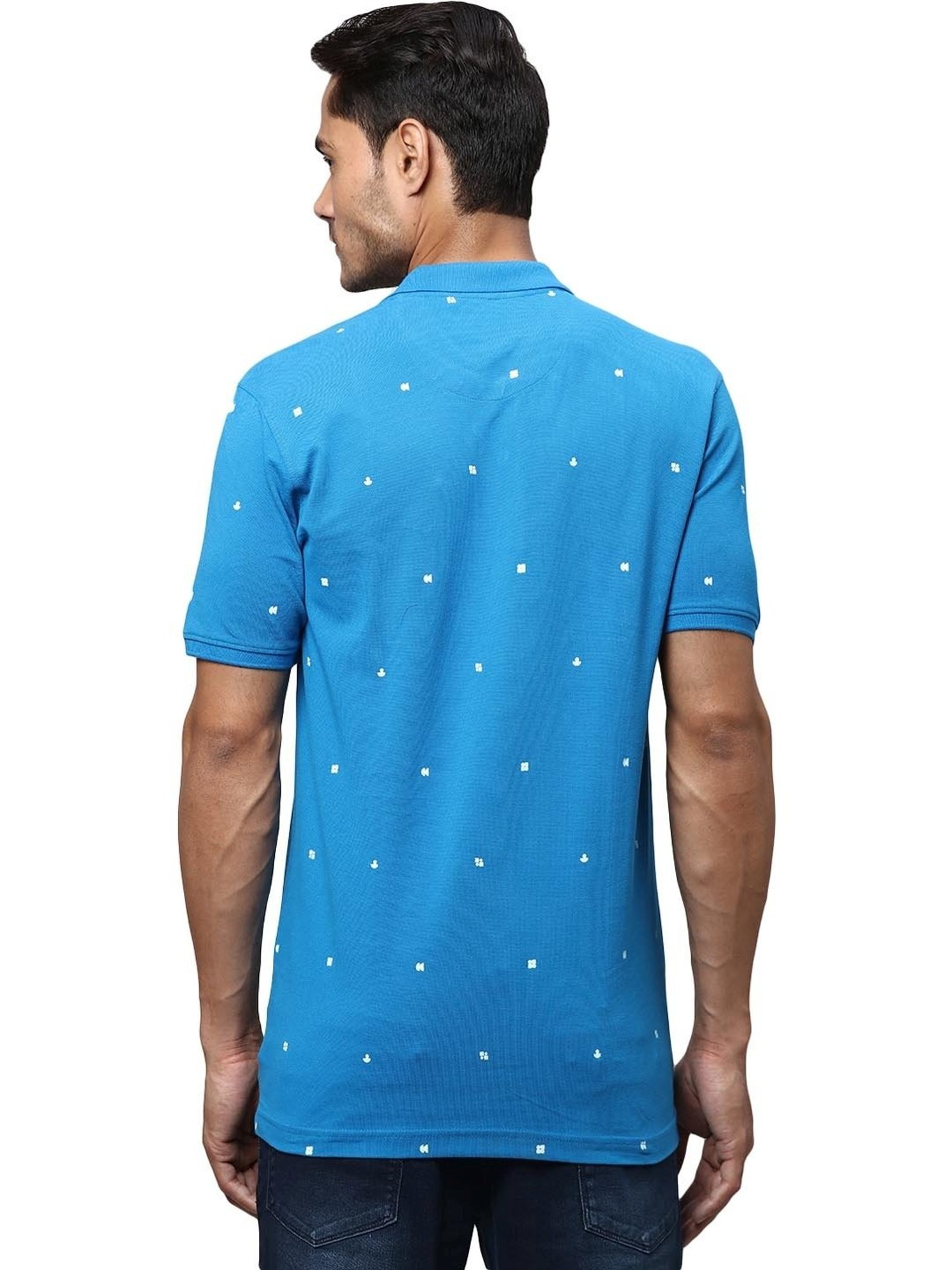 Park Avenue Blue Cotton Slim Fit Printed Polo T-Shirt