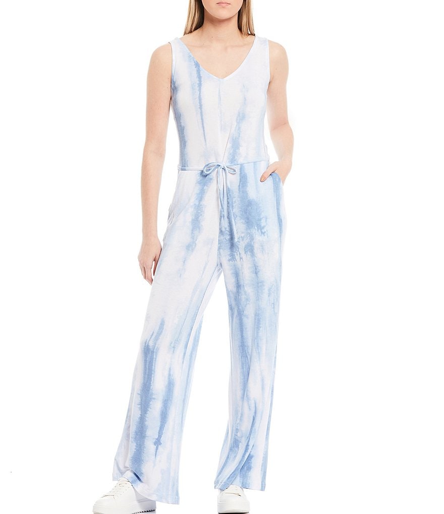 Skies Are Blue Tie Dye V-Neck Sleeveless Knit Jumpsuit