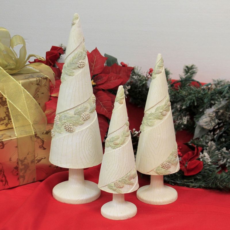 Christmas 15.0" Wood Grain Tree W/Pinecones Greenery Cone Shape  -  Decorative Figurines